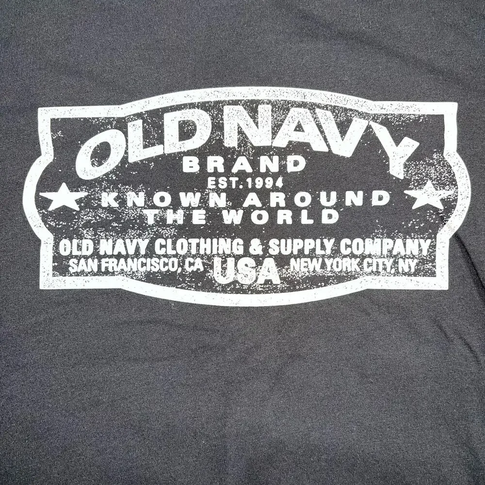 Old Navy Boys Logo T Shirt Top Long Sleeve Crew Neck Black White XL 14 16